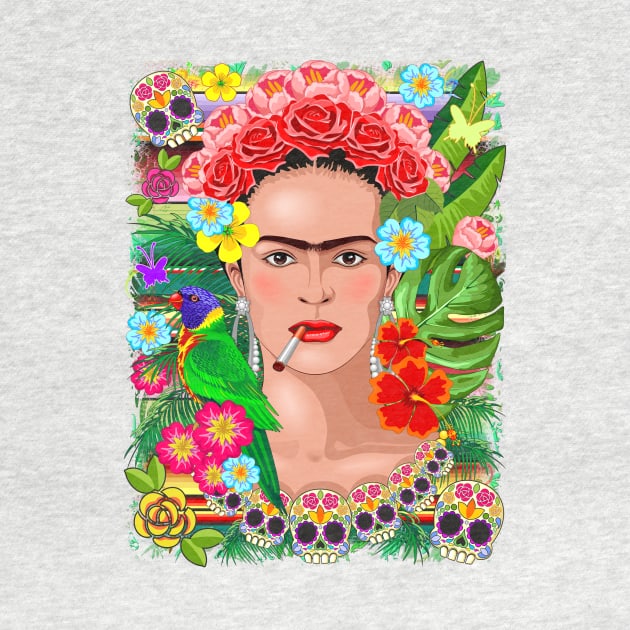 Frida Kahlo Floral Exotic Portrait by BluedarkArt